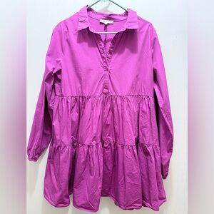 HYFVE Pink Tiered Button-Front Tunic Dress